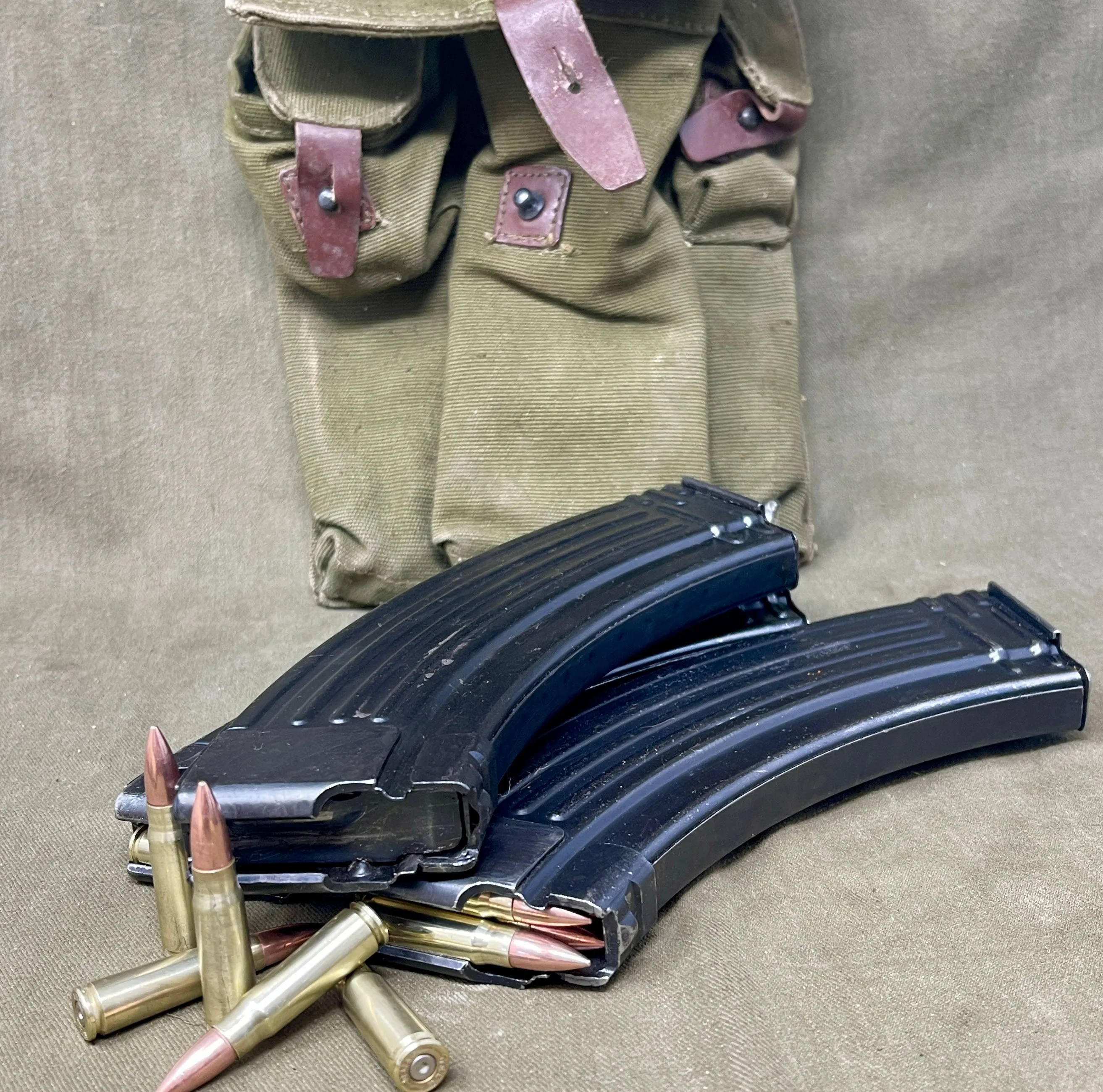 3 x 7.62x39 Original AKM Magazines in Military Pouch with 5 Inert Rounds Each