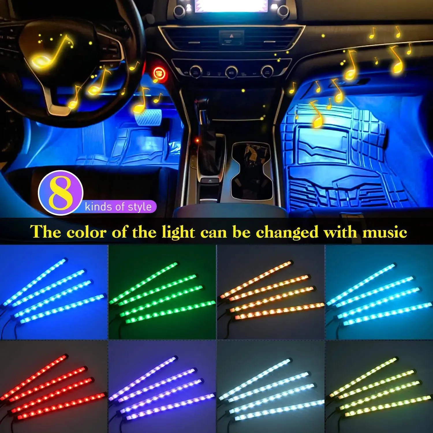 48Leds RGB USB Interior Light Strip Remote Control 4PCS