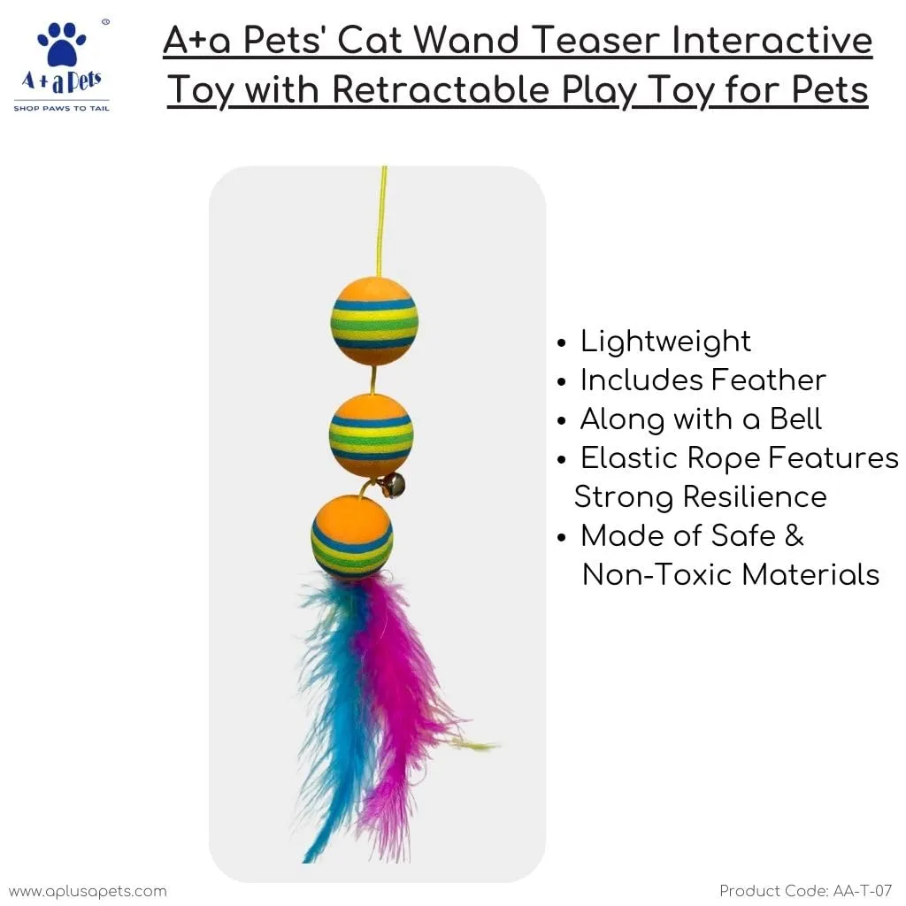A a Pets' Cat Wand Teaser Interactive Toy with Retractable Ball Feather Play - Red