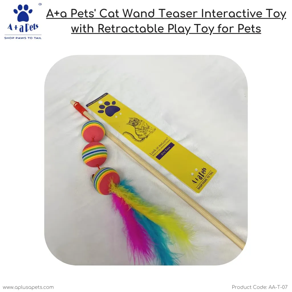 A a Pets' Cat Wand Teaser Interactive Toy with Retractable Ball Feather Play - Red