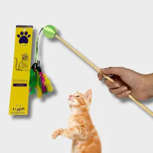 A a Pets' Cat Wand Teaser Interactive Toy with Round Feather Play - Lime Green