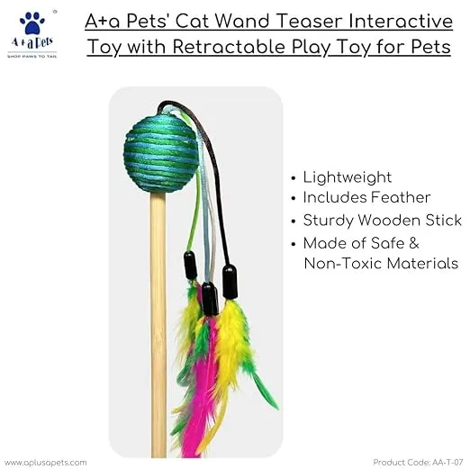 A a Pets' Cat Wand Teaser Interactive Toy with Round Feather Play - Lime Green