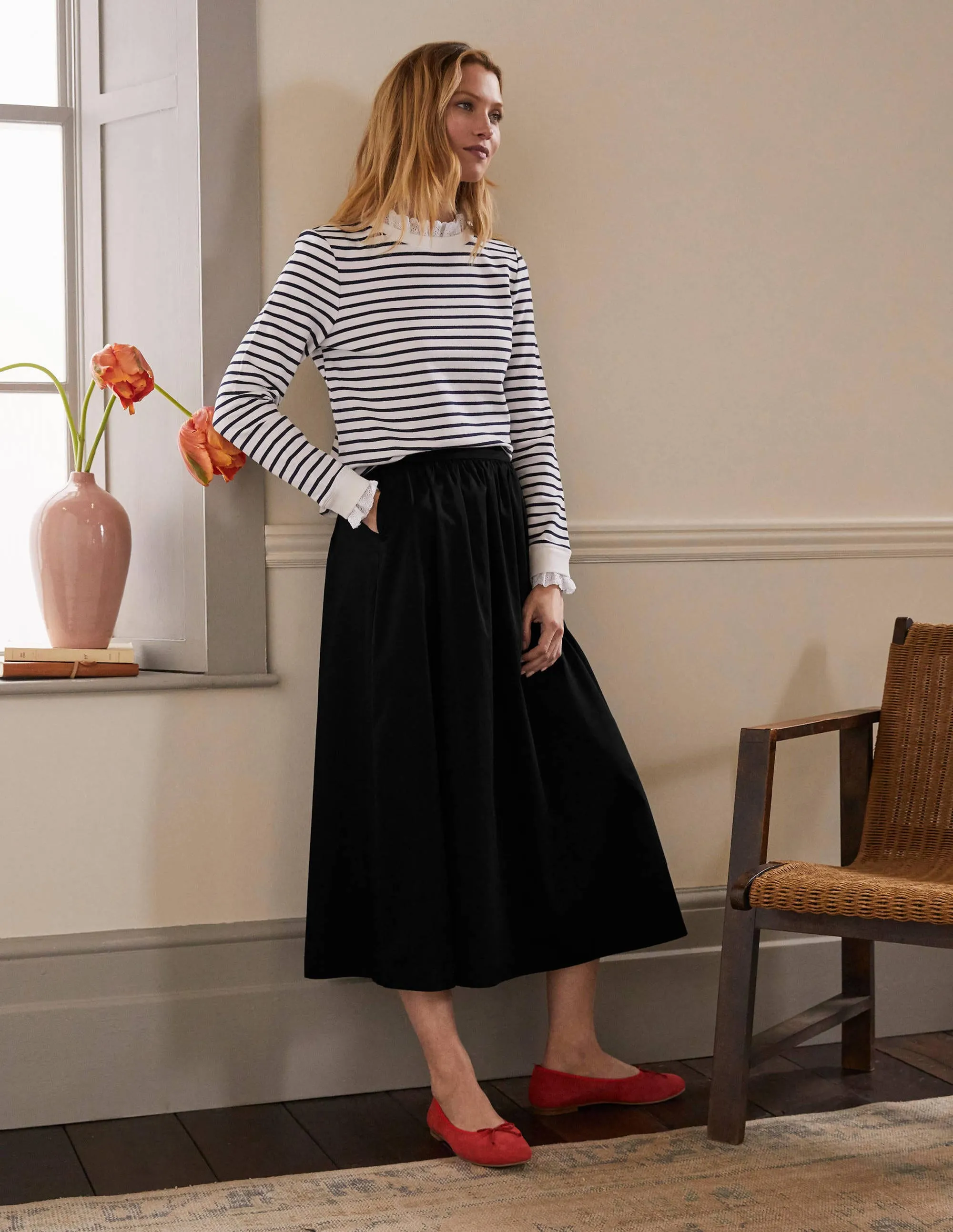 Cotton Sateen Skirt-Black