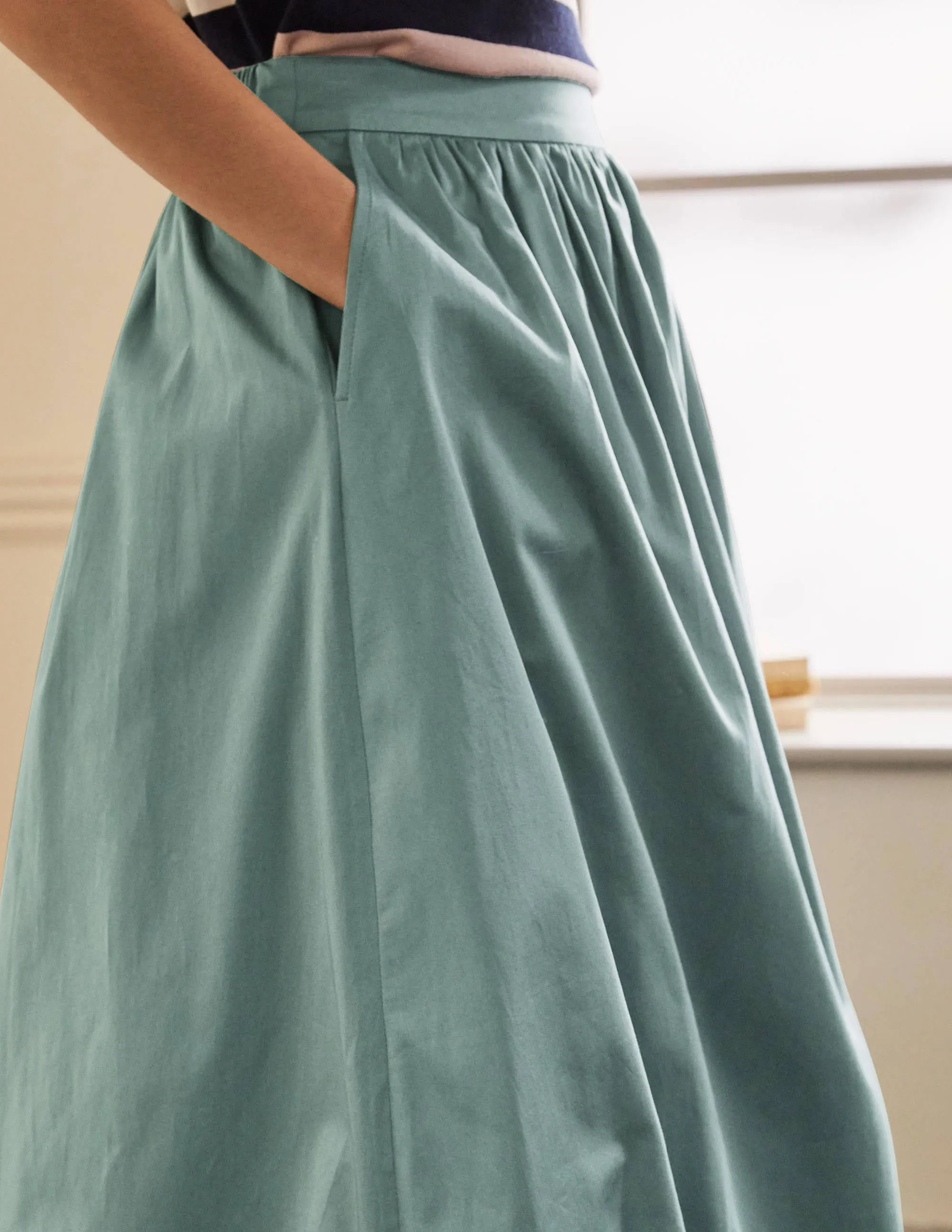 Cotton Sateen Skirt-Heath