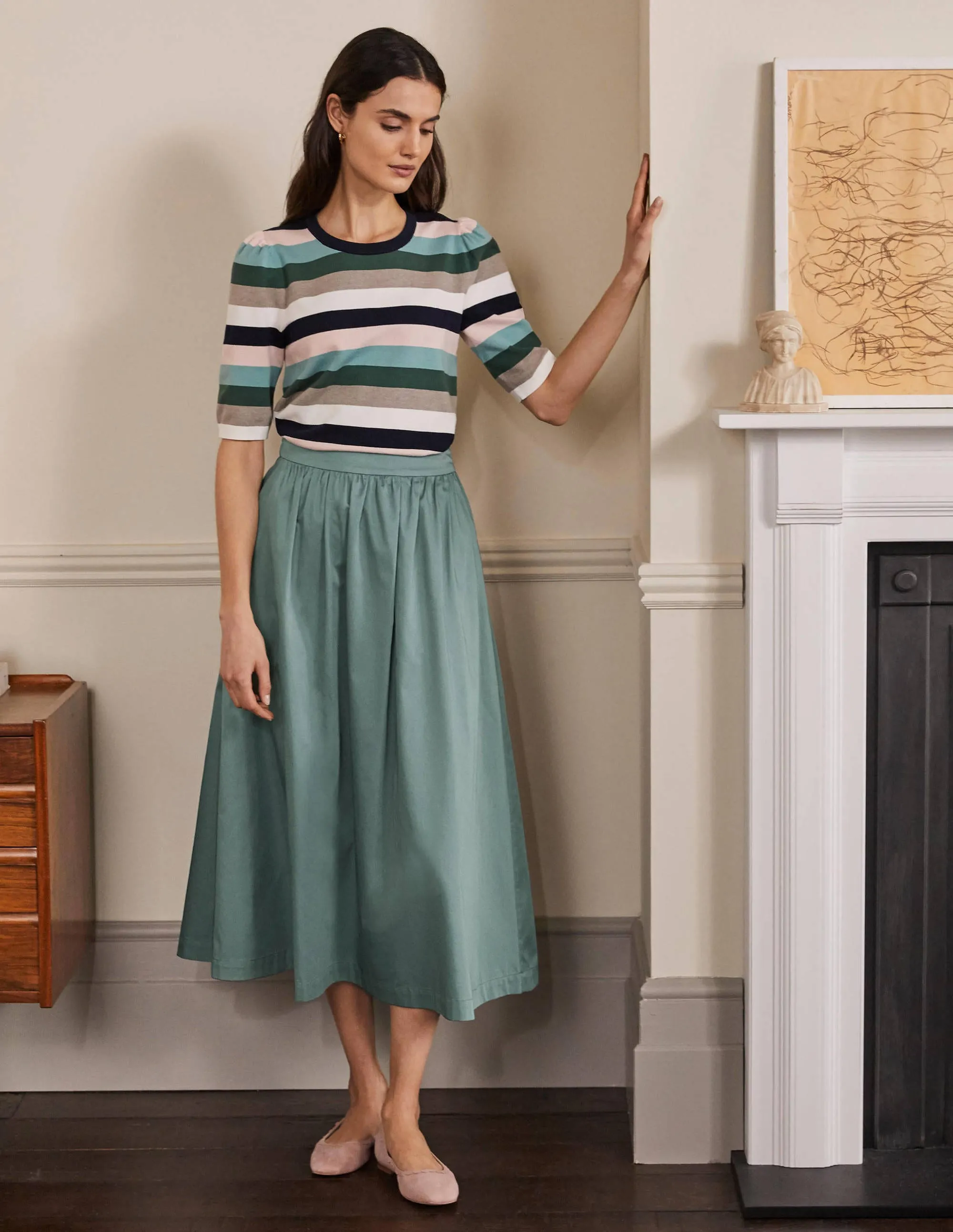 Cotton Sateen Skirt-Heath
