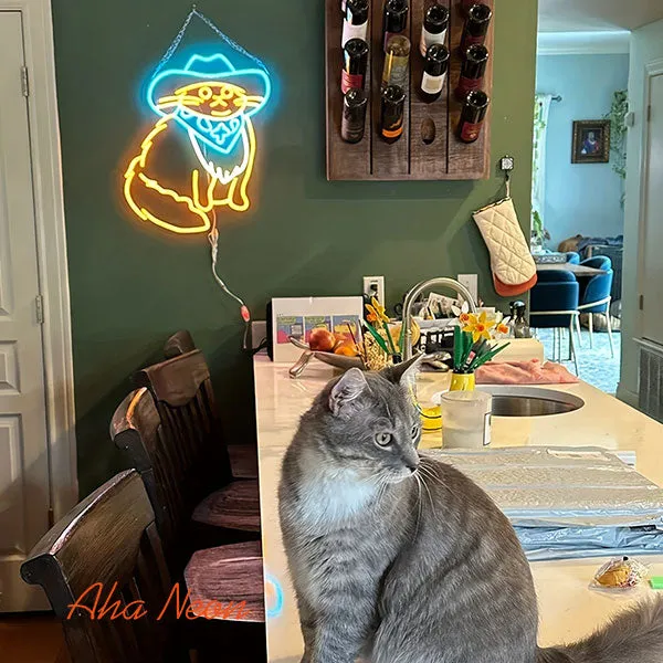 Cowboy Cat Neon Wall Art