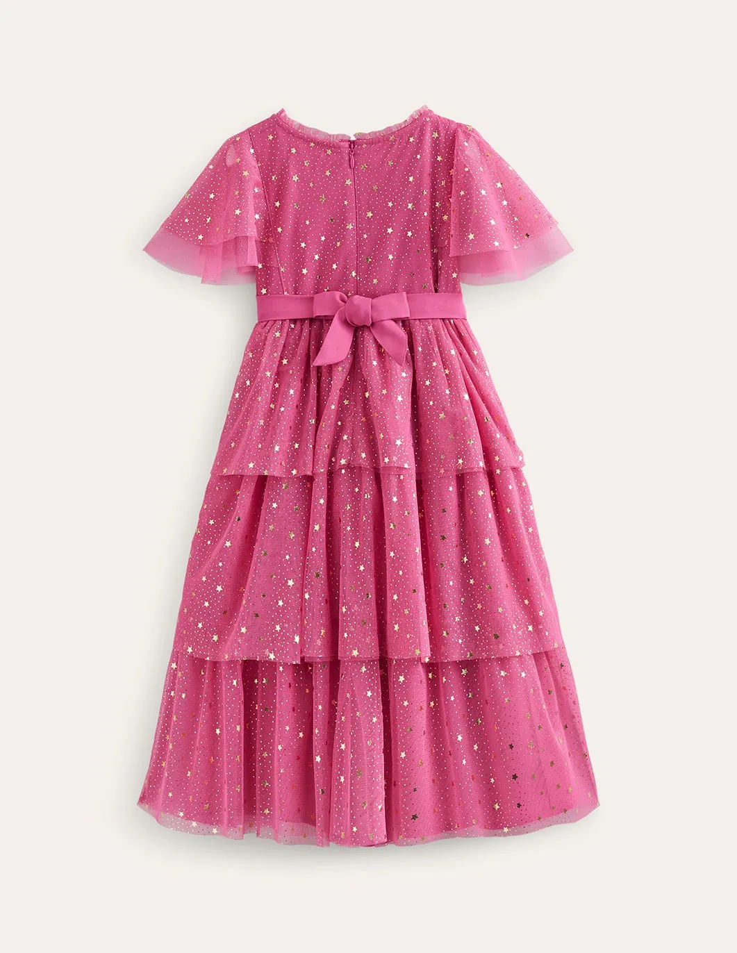Foil Star Tulle Dress-Sweet William Pink