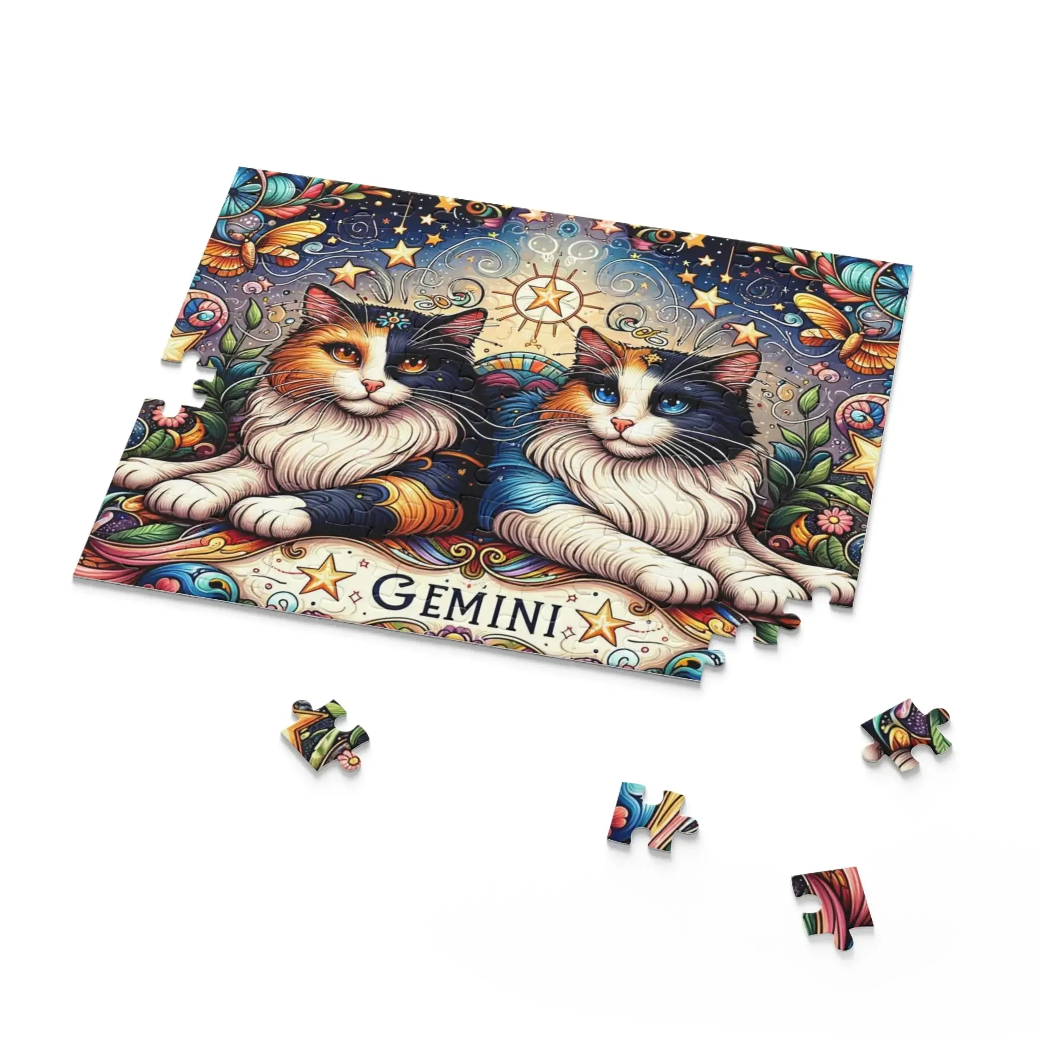 Gemini Zodiac Birthday Puzzle - Cat Lover Gift 120, 252, or 500 -piece options