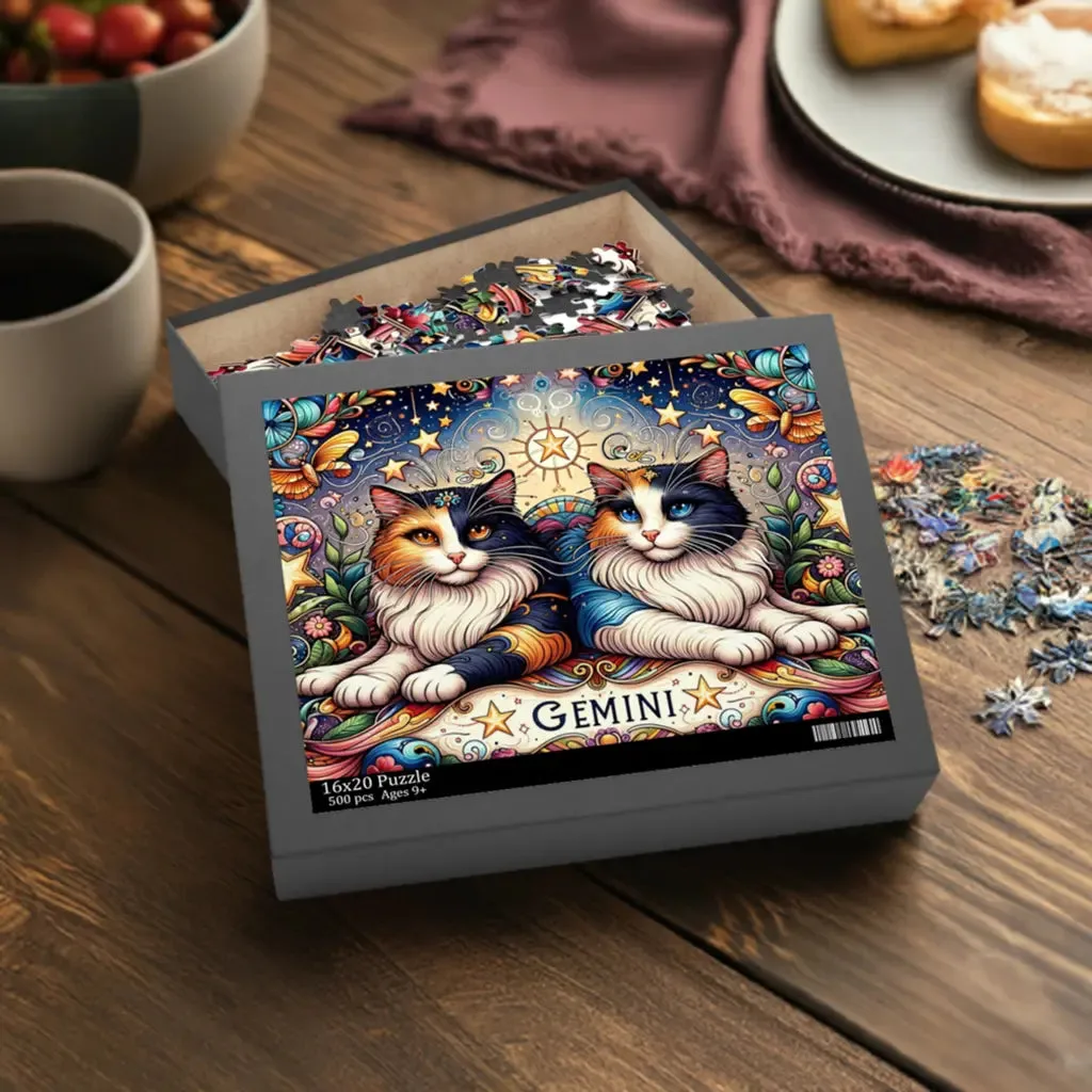 Gemini Zodiac Birthday Puzzle - Cat Lover Gift 120, 252, or 500 -piece options