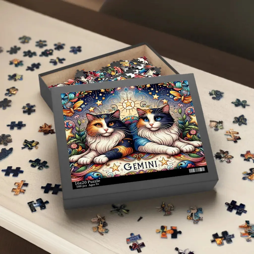 Gemini Zodiac Birthday Puzzle - Cat Lover Gift 120, 252, or 500 -piece options
