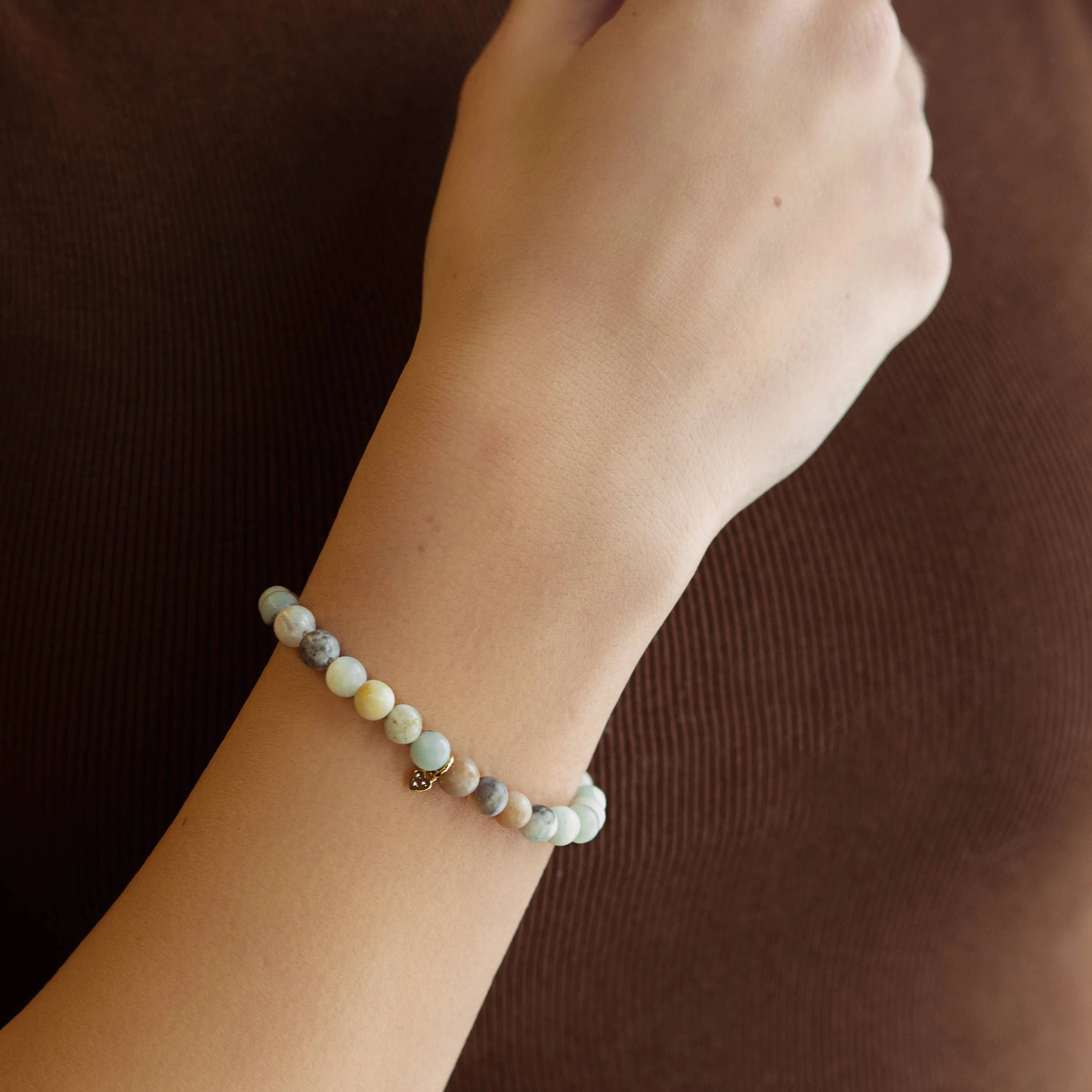 Gemstone Bracelet with Tiny Heart Charm-Amazonite