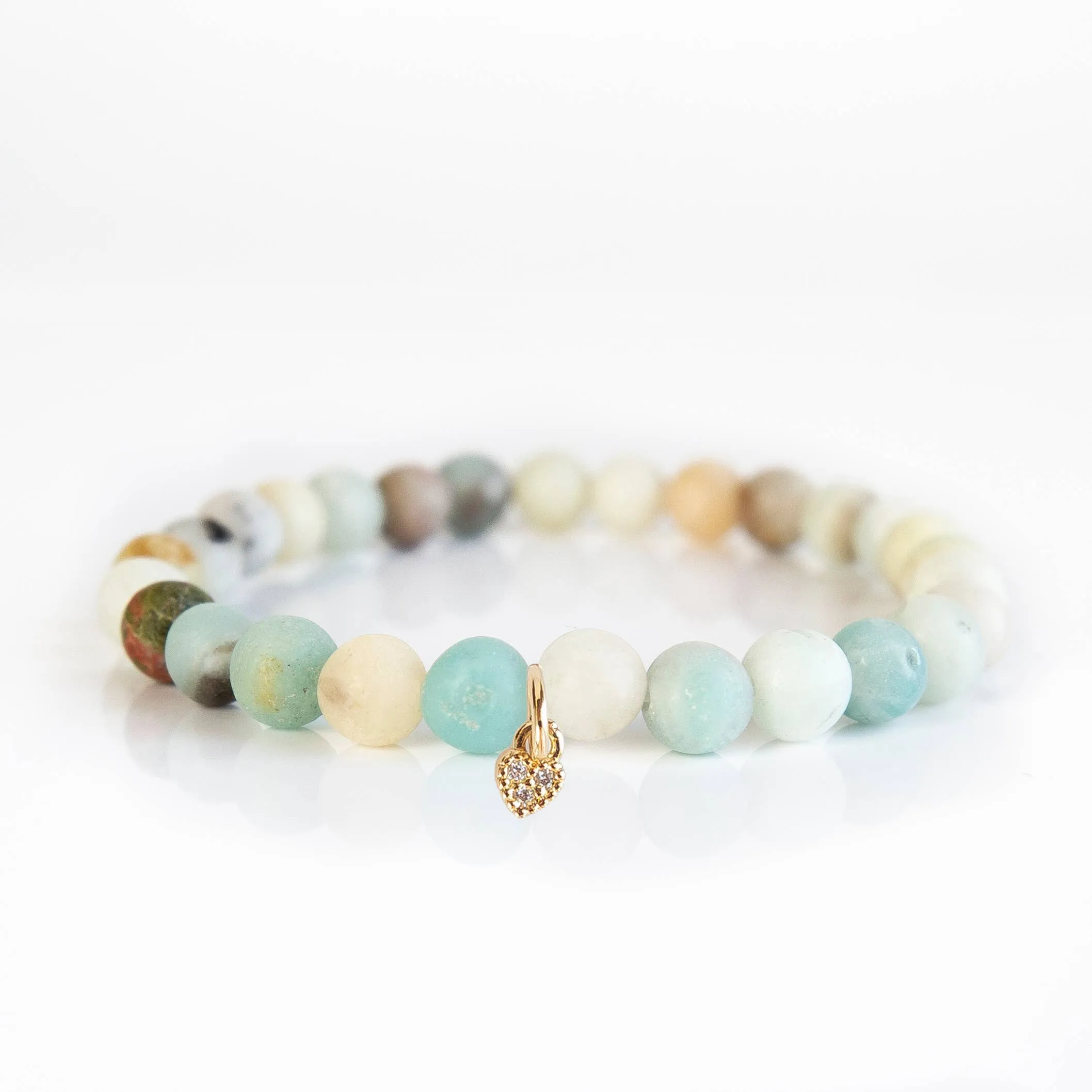 Gemstone Bracelet with Tiny Heart Charm-Amazonite