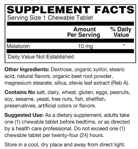 High Potency Chewable Melatonin 10 mg, 60 chews
