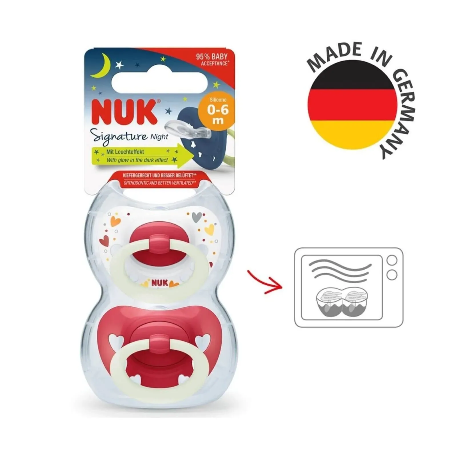NUK Signature Night Pink Silicone Soothers, 0-6 Months