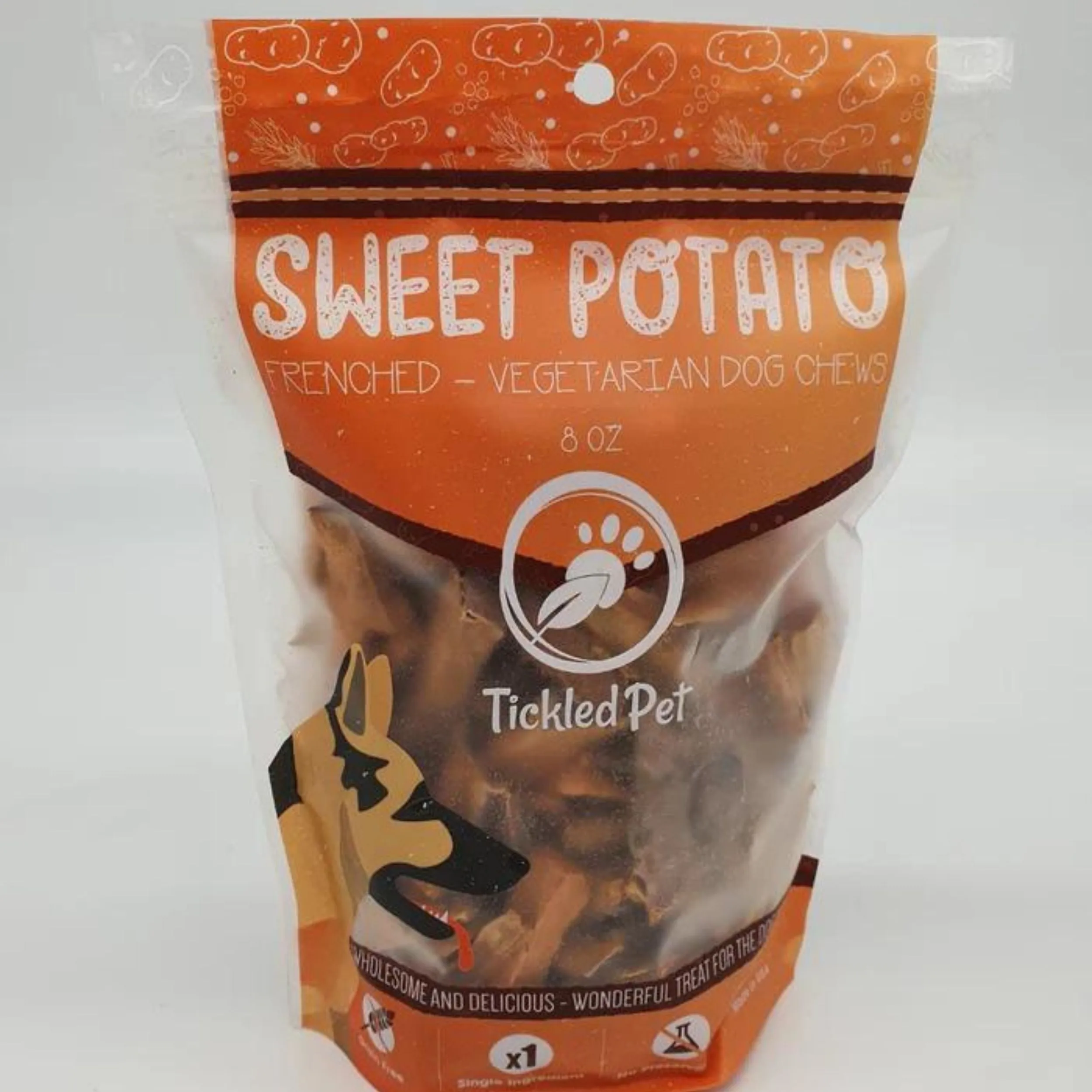 **Tickled Pet Dog 8oz. Sweet Potato Chews Frenched